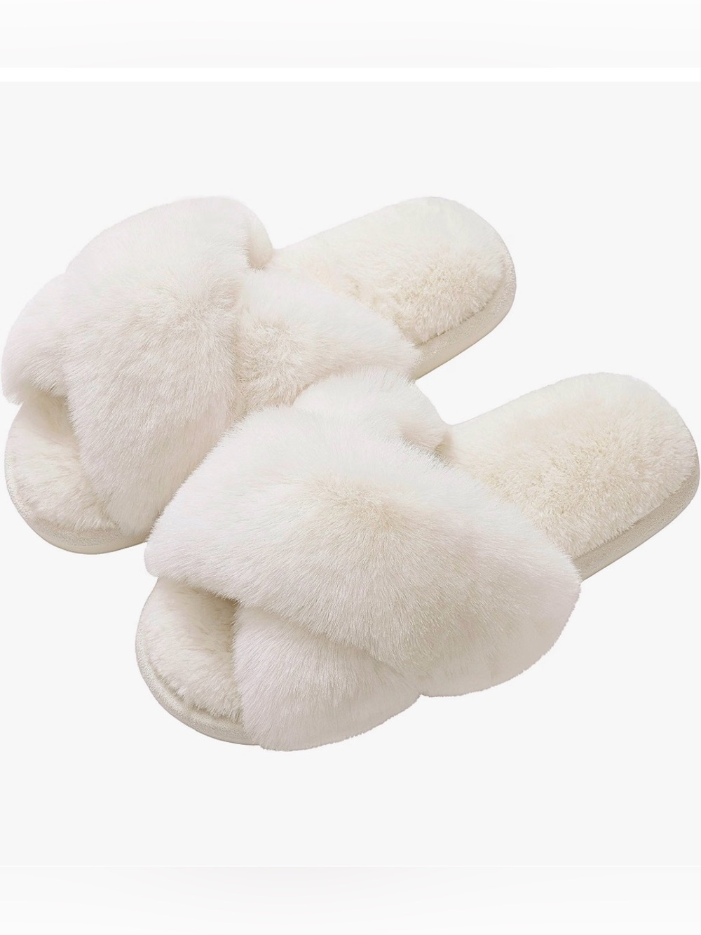 Women's White Fuzzy Slippers